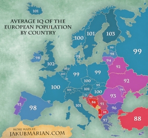 Harta coeficientului de inteligenta la nivel european