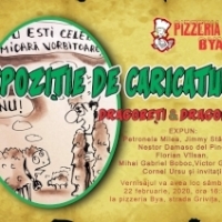 Expozitie de caricaturi Dragobeti si Dragobete, la pizzeria Bya din Calarasi