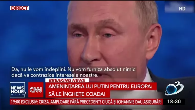 Amenintarea lui Vladimir Putin pentru Europa: O sa le inghete coada