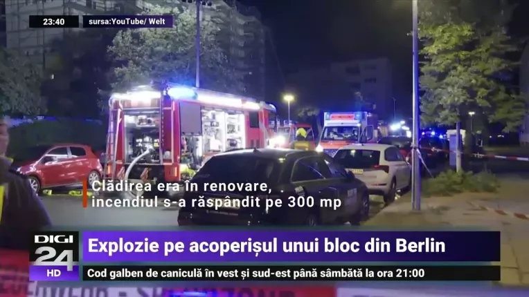 Explozie uriasa pe acoperisul unui bloc de 8 etaje din Berlin