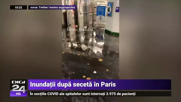 In Paris a plouat intr-o ora cat intr-o luna. Metroul a fost inchis dupa ce apa a inundat peroanele