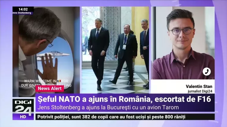 Jens Stoltenberg a ajuns la Bucuresti cu un avion TAROM, escortat de avioane de lupta F-16