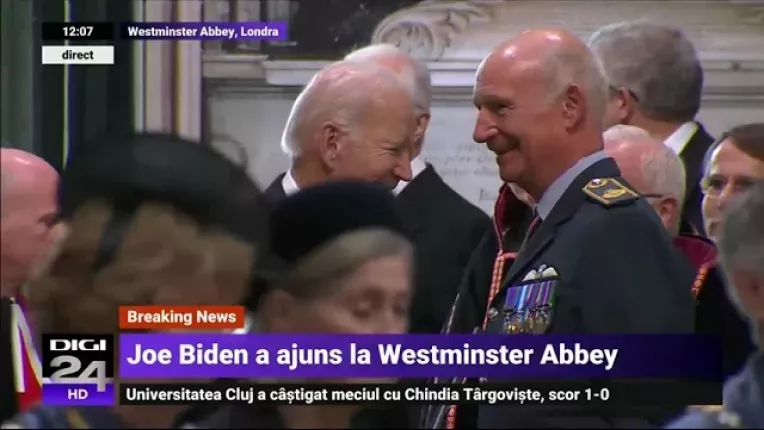 Joe Biden a ajuns la Westminster Abbey, unde va fi adus sicriul Reginei