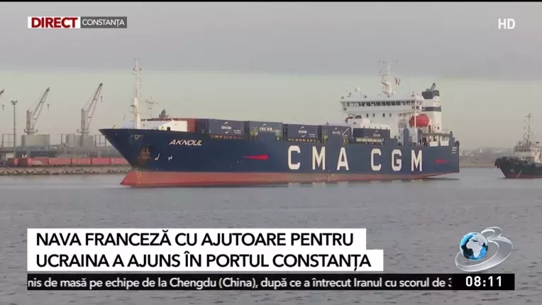 Nava franceza care a pornit din Marsilia, cu o mie de tone de ajutoare pentru Ucraina, a ajuns in Portul Constanta