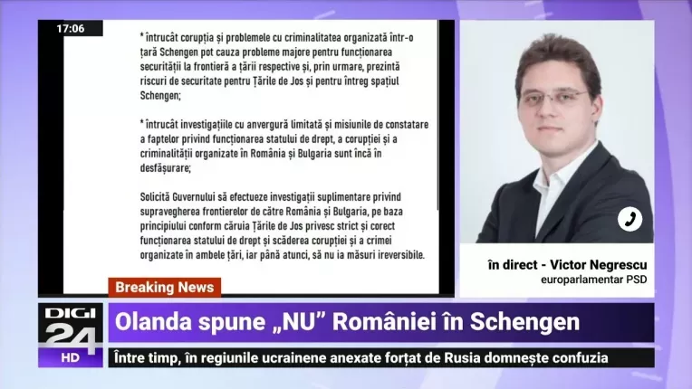 Parlamentul Olandei a votat impotriva aderarii Romaniei la Schengen