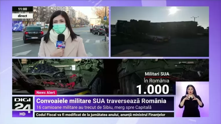 Primele camioane cu vehicule blindate americane se indreapta spre baza de la Mihail Kogalniceanu