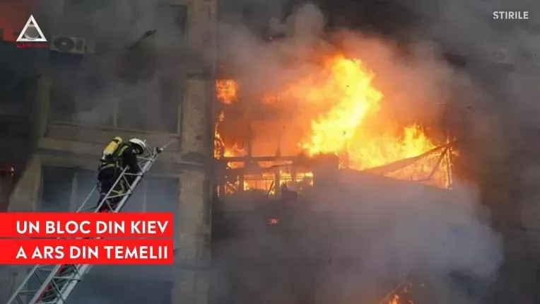 Un bloc din Kiev a ars din temelii in urma bombardamentelor