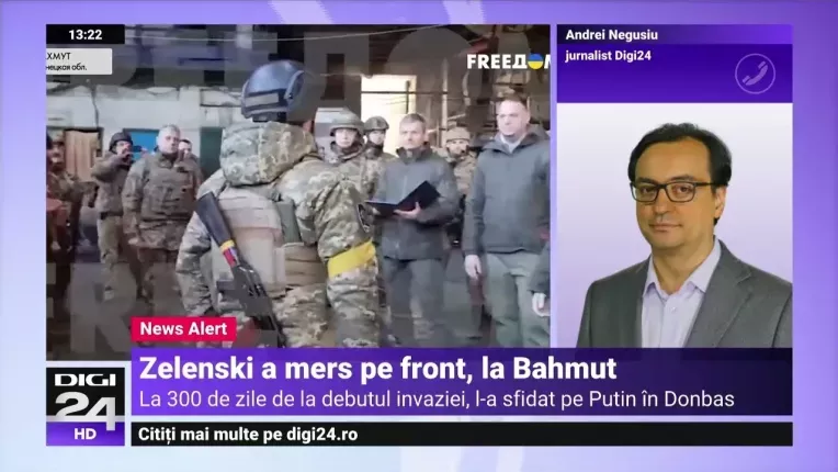 Zelenski viziteaza orasul Bakhmut din Donbas